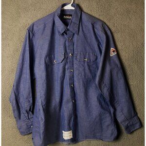 BULWARK Excel FR Comfortouch Mens Large Blue Flame Resistant Long Sleeve Buttons